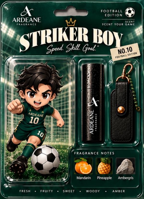 Striker Boy No.10 keychain, roll-on and pouch
